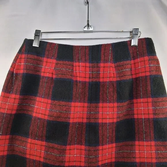 Vintage Marsh Landing Wool Plaid Red Navy Blue Wrap Skirt Size 10 Retro - Picture 9 of 13